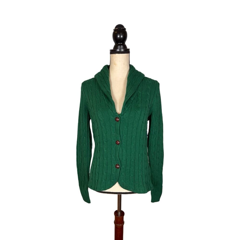 NEW Chaps Denim Green Cable Knit Elbow Patch Button Down Sweater   Size: M
